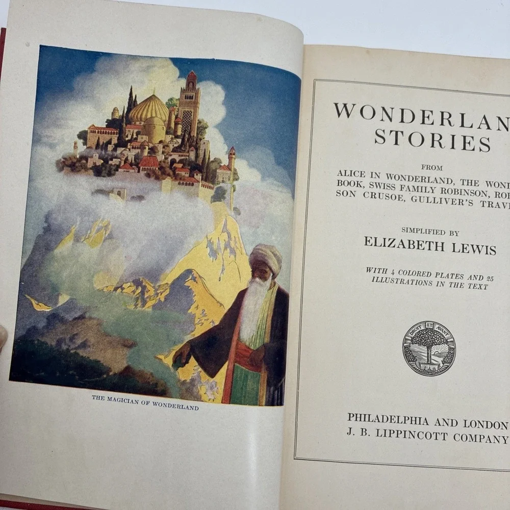 Wonderland Stories Elizabeth Lewis 1917 J.B. Lippincott Illustrated Red HC